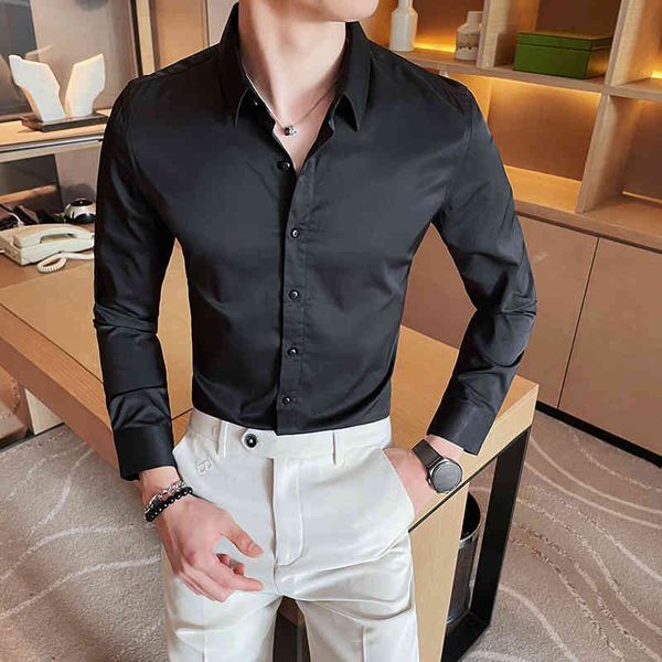 

t shirts british style plus size 5xl-m gentlemen long sleeve shirt men's clothing 2021 fine-fitting formal embroidery wear homme blouse, White;black