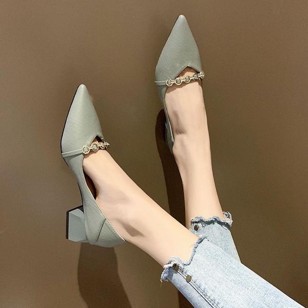 

dress shoes women's single women 2021 spring and autumn all-match black pumps high heels professional mid-heel work