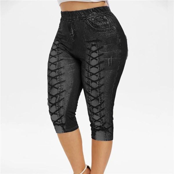 

women's leggings women creative printed push up elastic high waist skinny fitness pockets mid calf length ladies, Black