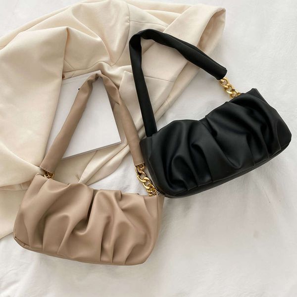 

fashion cloud pleated pu leather small shoulder underarm bags for women solid color casual ladi daily handbags