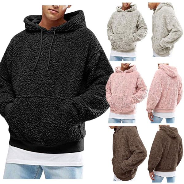 

men's hoodies & sweatshirts winter men's long sleeve polar fleece teddy bear sweatshirt hoodie hooded pullover 4 colors plus size, Black
