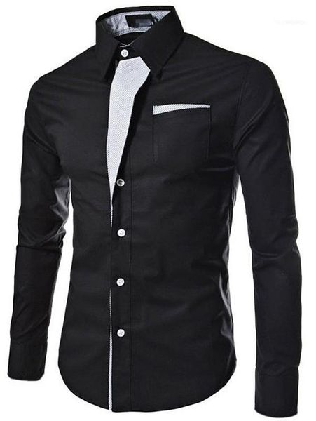 

men's casual shirts men's stylish turn down collar long sleeve shirt1, White;black