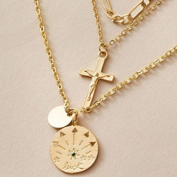 

pendant necklaces vintage goth modern 5 layers wholesale choker cross coins dainty disc astrolabe necklace, Silver