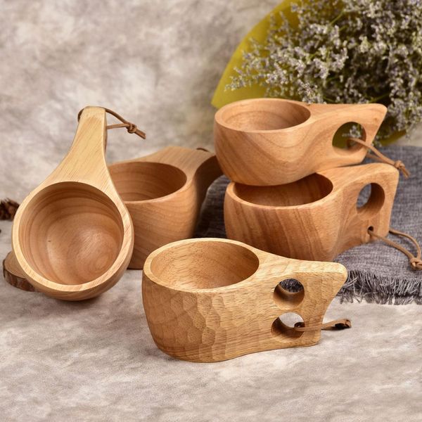 

japanese-style wood coffee mug portable rubber wooden tea milk cups drinking mugs with hanging rope for home kitchen