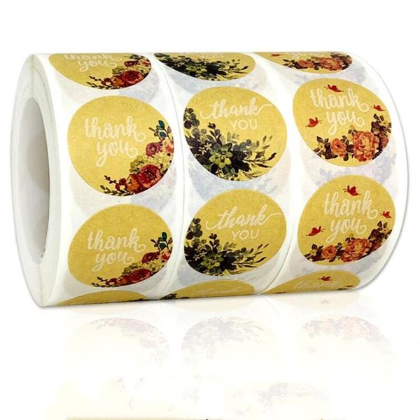 

gift wrap round brown paper floral 500pcs/ roll sticker thank you flower seal box wedding envelope decorative label