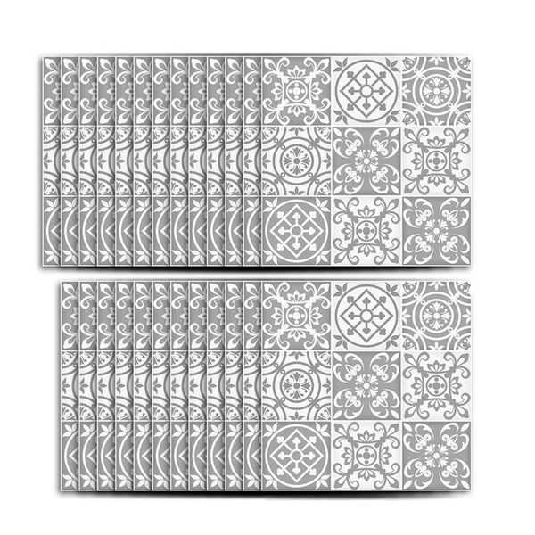 

wall stickers 25pcs home decor art decals retro gray waterproof square backsplash pvc self sticky bathroom moroccan style diy kitchen