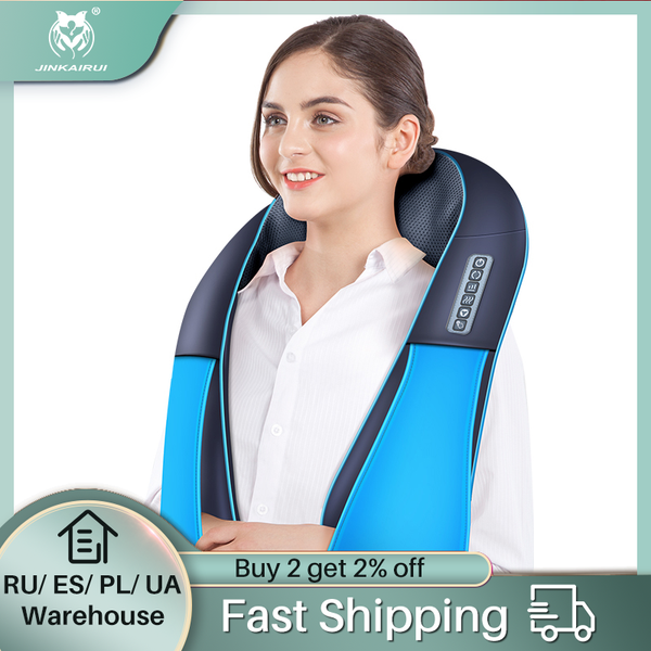 

jinkairui neck massager 16 massage rollers 3d kneading massage heating direction adjustable 3 strength smart save energy