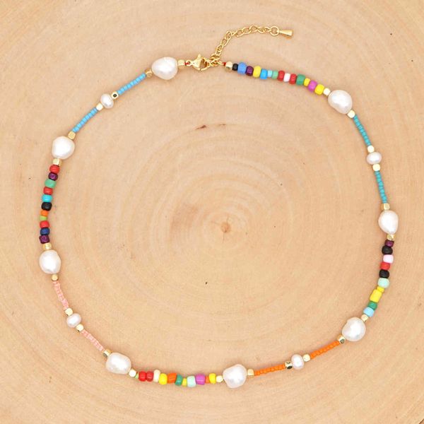 Go2Boho Collane di perle d'acqua dolce Moda Collana di perline multicolori Boho Girocollo di perline per le donne Gioielli di collane di perle reali