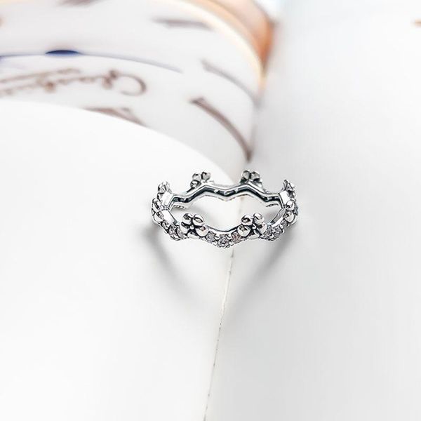 

authentic 925 sterling silver pan ring creative floret corolla crown elegant for women wedding party gift fashion jewelry cluster rings, Golden;silver