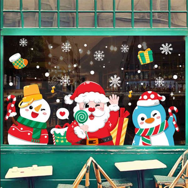 

2022 new christmas decorations sticker santa snowman electrostatic sticker mall glass window decoration sticker