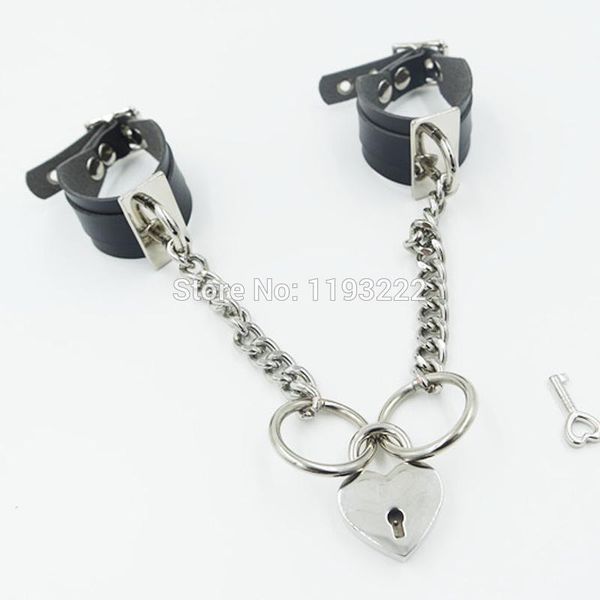 

fifty shades of gray handmade punk chains safe heart lockable key leather handcuffs cuff handlock wrist bracelet bangle1, Black
