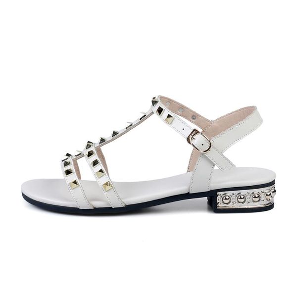 

sandals 2021 roman riveting nail genuine leather beige black leisure flat beach women with low buckles strap summer