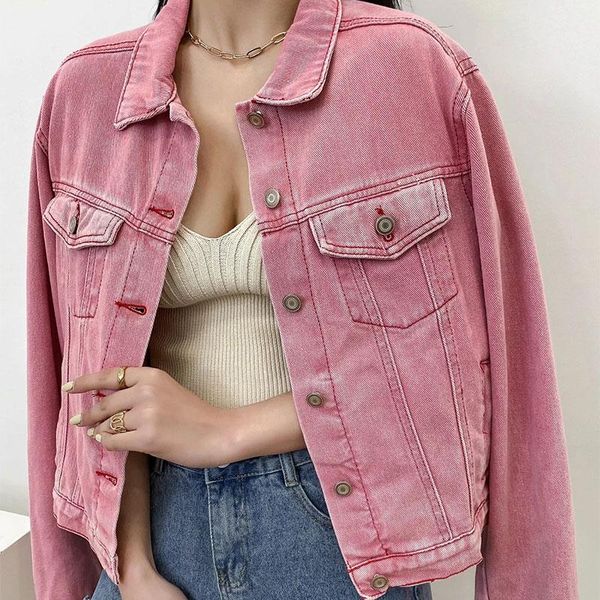 

women's jackets 2021 summer european and american style long-sleeved denim jacket fashion all-match loose pink, Black;brown