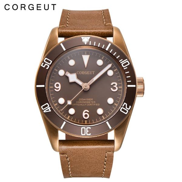 

wristwatches 41mm sport sapphire glass aseptic coffee dial mechanical male clock automatic men's watch, Slivery;brown