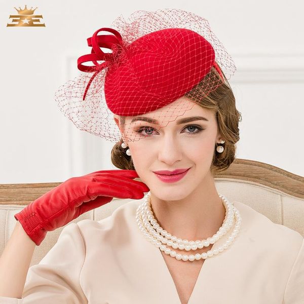 

stingy brim hats fedoras hat vintage england women wool beret dotted veil mesh fedora ladies wedding caps b-7539, Blue;gray