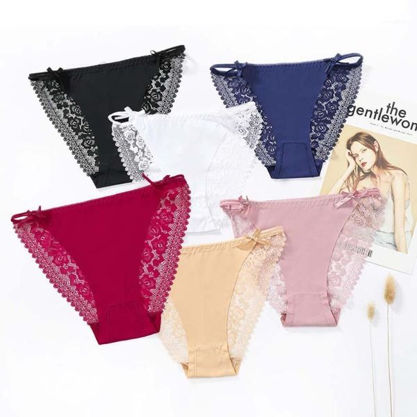

lace underwear ladies plus size ice silk seamless panties back hollow flower women briefs -xl women's, Black;pink