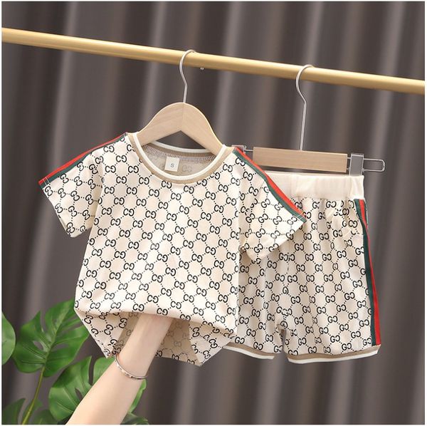 

boys summer baby girls clothing sets kids letters printed short sleeve t-shirts+shorts 2pcs set boy casual suit children outfits, White