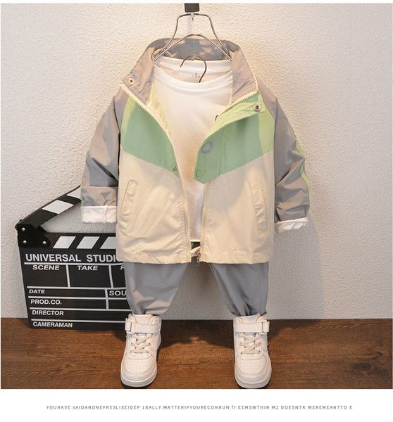 

children's suit windproof patchwork jacket + pants 2 pcs set boy outfits letter suit boys spring autumn casual clothes for baby, White
