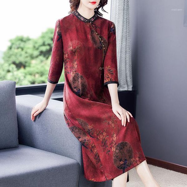 

casual dresses coigarsam 4xl plus size cheongsam full sleeve women long dress red green 5305, Black;gray