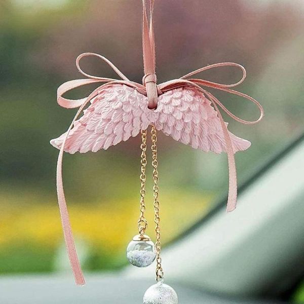 

decorative objects & figurines 1pcs angel wings pendant plaster charms crystal ball car rearview mirror hanging ornament home girl room deco