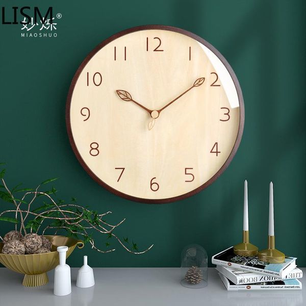 

wall clocks nordic solid wood clock living room silent modern design digital relojes de pared