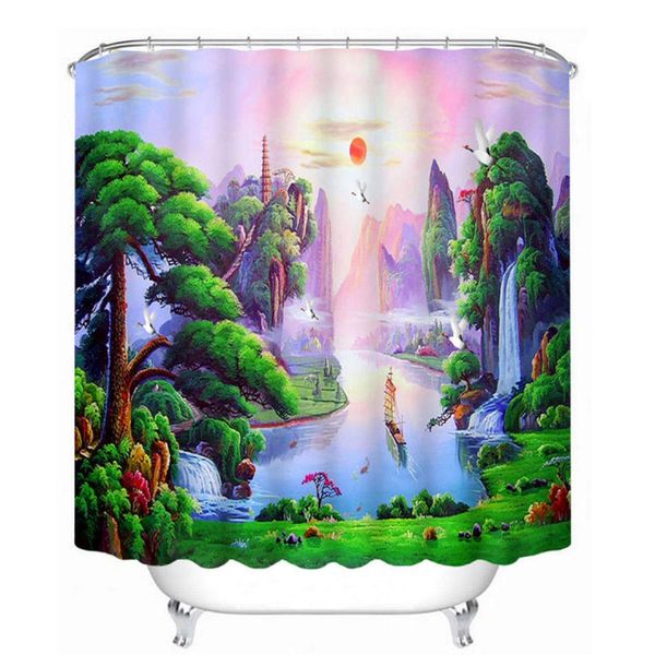 

3d tranquil landscape plum blossom pattern shower curtains bathroom curtain waterproof thickened bath curtain-w90xh180cm