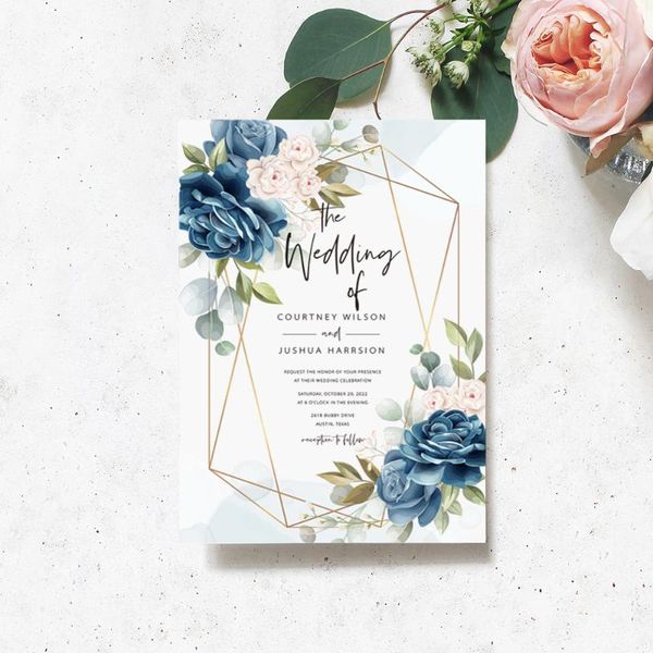 

greeting cards customize design wedding invitation card party favor engagement anniversary decoration blue big flowerska21