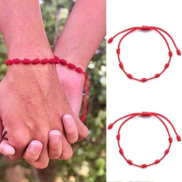 

charm bracelets 2pcs/set fashion handmade 7 knots red string bracelet for protection lucky amulet and friendship braid rope wristband jewelr, Golden;silver