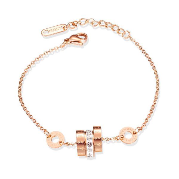 Lady Silver Senhoras Rose Gold Diamante Charme Pulseiras De Desenhista Moda Titânio Aço Simples Numerais Romanos Chain Bangle Pulseira 2 Cores