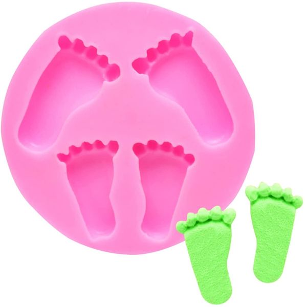 Foot Silicone moldes de chá de bebê bolo de bebê decoração 4 cavidades fontes de fondant para molde de chocolate de biscoito de cozinha diy 122140