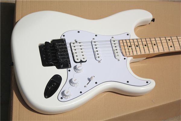 

6 strings white electric guitar with tremolo bar,maple fretboard