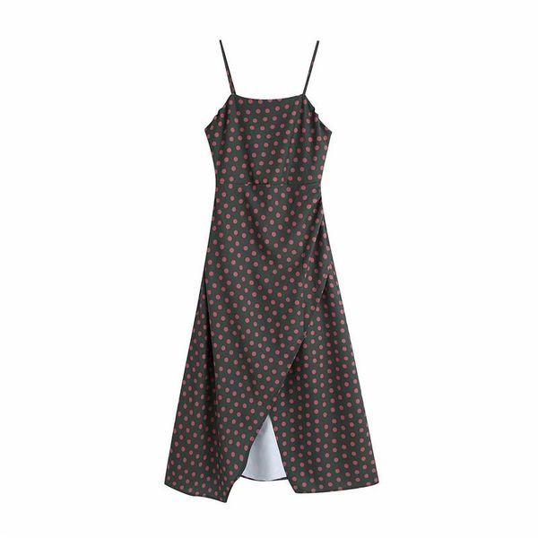 

evfer chic ladies autumn fashion polka dot print sleeveless long dress women elegant spaghetti strap high waist slim dresses casual, Black;gray