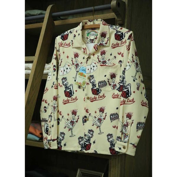 

men's casual shirts lady dong bob luck las vegas player long sleeve aloha hawaiian, White;black