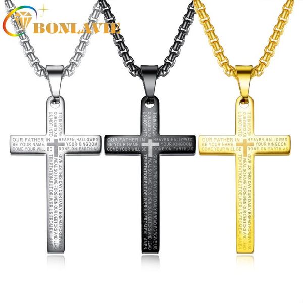

pendant necklaces bonlavie jewelry retro cross men's titanium steel necklace, Silver