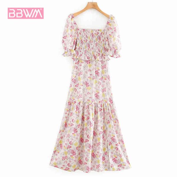 

summer short-sleeve square collar elegant daisy floral french chic women's dress harajuku sweet leisure vacation female 210507, Black;gray