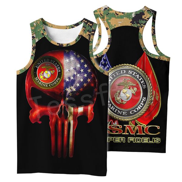 Tessffel America Marine Camo Skull Soldier Army Fashion Casual 3DPrint Unisex Summer Funny Tank-Top Vest Uomo/Donna V-3