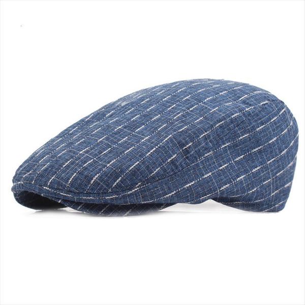 

ht1073 vintage men women beret caps wholesale spring summer duckbill sun hats cotton striped advanced cabbie driver ivy, Blue;gray