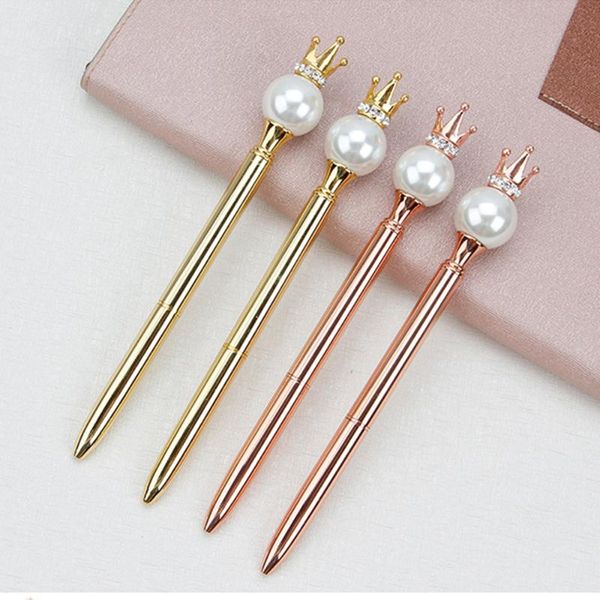 

ballpoint pens fashion crown ball pen metal smooth pearl oily signature instrument stationery writing tool office supplies, Blue;orange