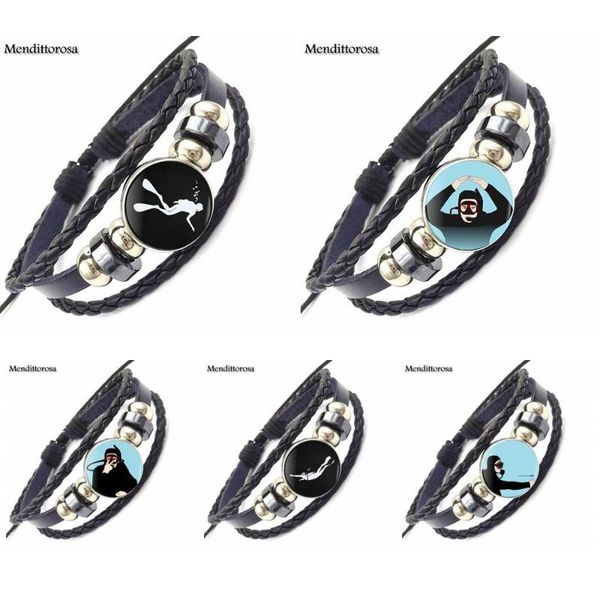 

charm bracelets ej glaze kids jewelry with glass cabochon black leather bracelet bangle for gift scuba diver, Golden;silver
