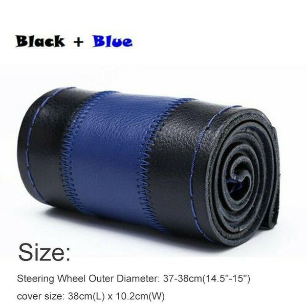 

steering wheel covers universal car coverleather diy cover 38cm w/ needles thread black&blue accessories