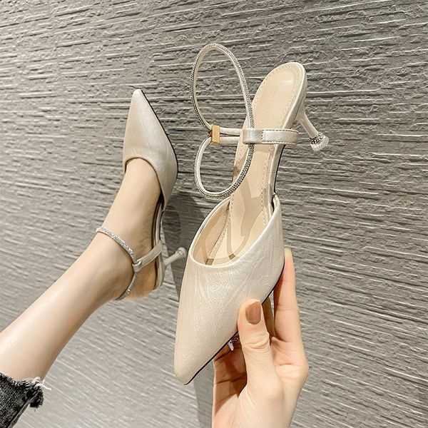 

sandals straps cross-shoes suit female beige 2021 summer women's heels med fashion black stiletto girls high medium op