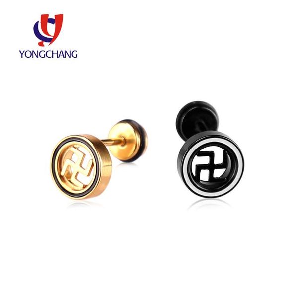 

party gift rock earrings cool earring stud man black ear gold jewelry round for woman 1 pair, Golden;silver