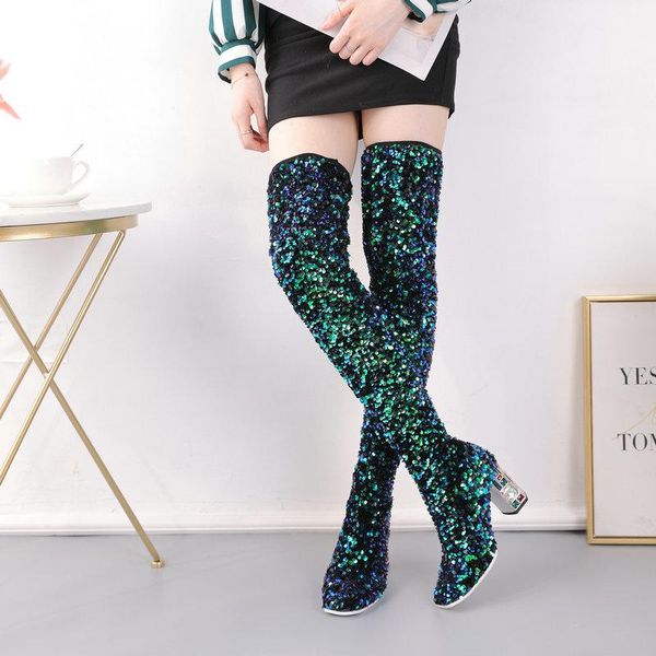

boots women rhinestone high heels party prom shoes woman black stretch winter warm over the knee