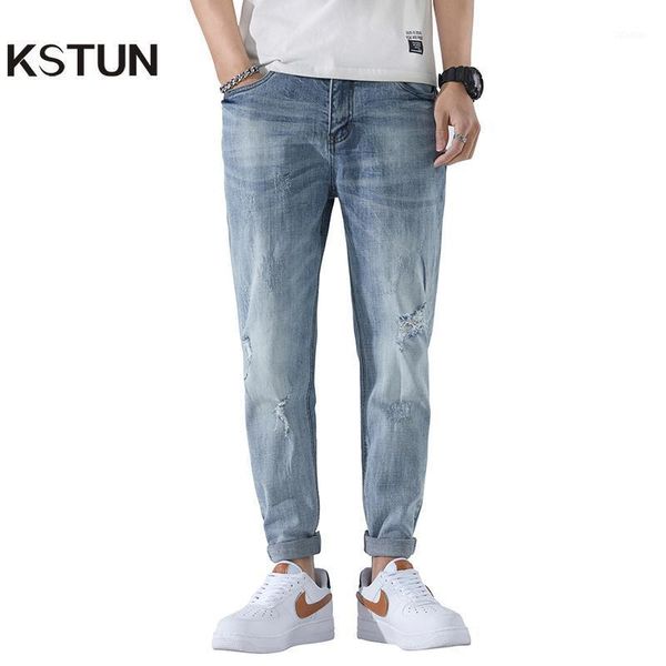 

men's jeans distressed men light blue stretch slim fit harem pants biker ripped hip hop denim trousers clothing