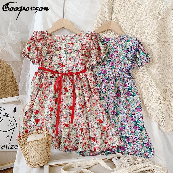 

gooporson summer kids dresses for girls flower princess dress elegant fashion korean little costume children clothes girl's, Red;yellow