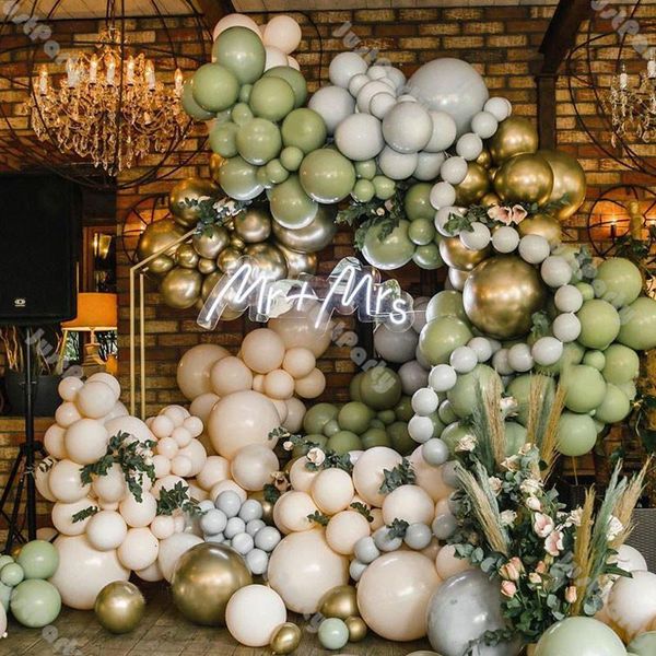 

party decoration 218pcs green double layer blush gray balloon arch garland wedding supplies gender reveal baby shower decor 21ft