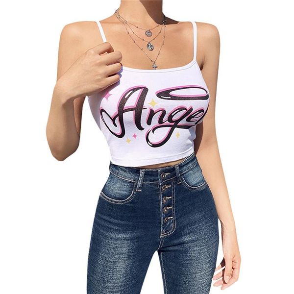 

women's tanks & camis casual women letter print tank summer ladies' basic clothes vest slim camisole sleeveless crop streetwears, White