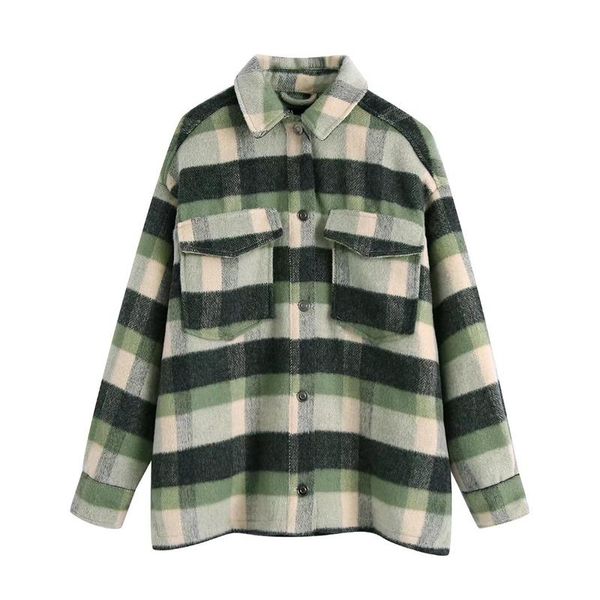 

women's jackets autumn and winter casual plaid lapel long sleeve pocket decoration loose jacket, Black;brown
