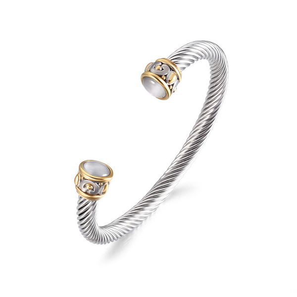 

wire cable rope men's and women's stainless steel open bracelet, Golden;silver