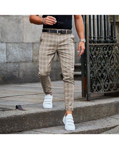 

men's pants 2021 spring fashion plaid printed pencil for mens vintage mid waist button trouser male summer casual long pant streetwear, Black